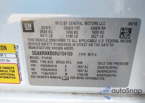 2017 Buick Enclave Convenience z USA, uszkodzony, nr VIN 5GAKRAKD0HJ104189